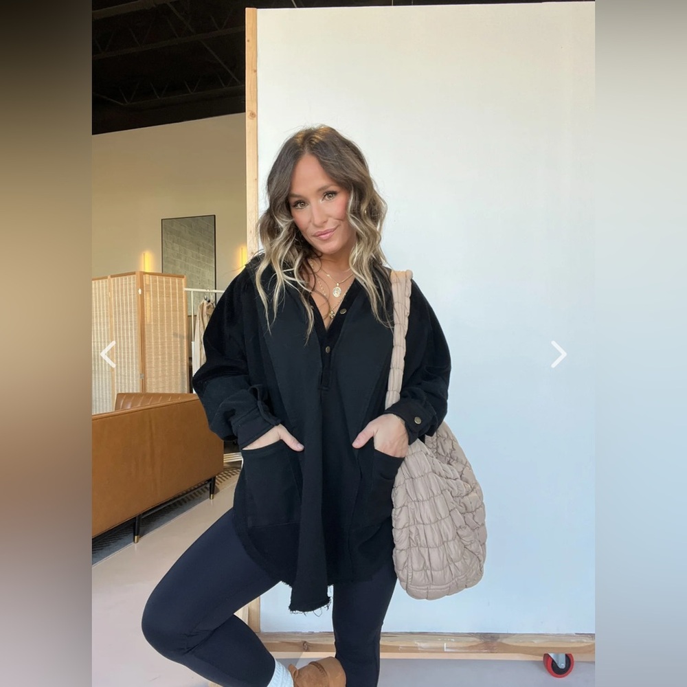 Chic By Ally B - Aemi Mixed Media Hoodie Black